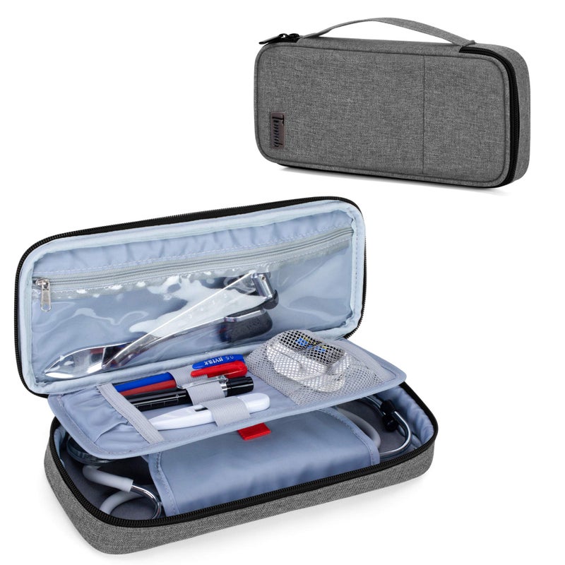 Trunab Stethoscope Case with Inner Divider, Stethoscope Carrying Case Compatible with 3M Littmann/MDF/ADC and Extra Accessories for Nurses, Pediatric Doctor, Grey - Patented Design